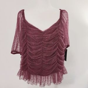 Willow Plus Size Wild Orchard Pink Crop w Puffed Sleeve Semi Sweetheart …